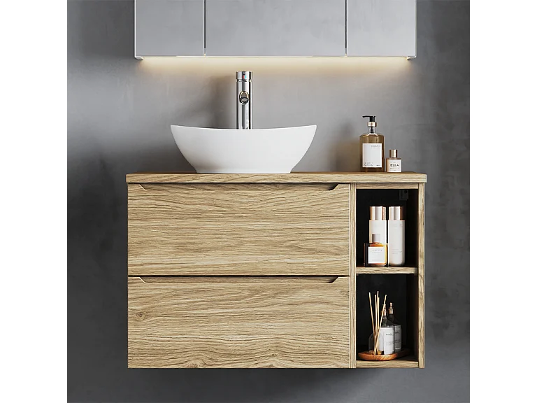 Meuble sous-vasque 80cm 2 niches plan de toilette Viggo Bois