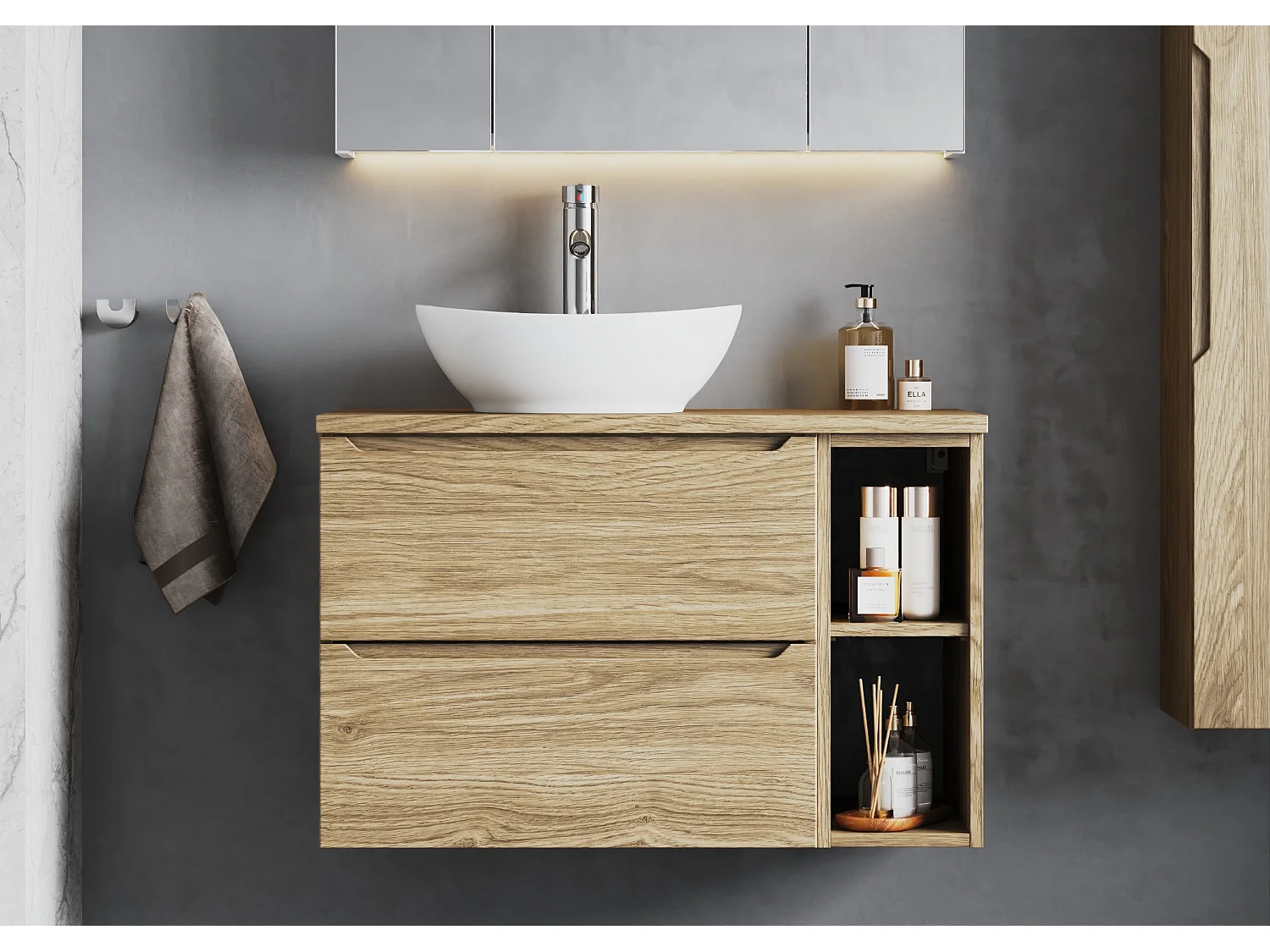 Meuble sous-vasque 80cm 2 niches plan de toilette Viggo Bois