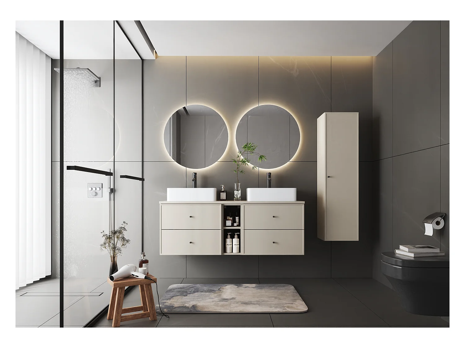 Meuble sous lavabo en cachemire 60 cm 2 tiroirs Marco