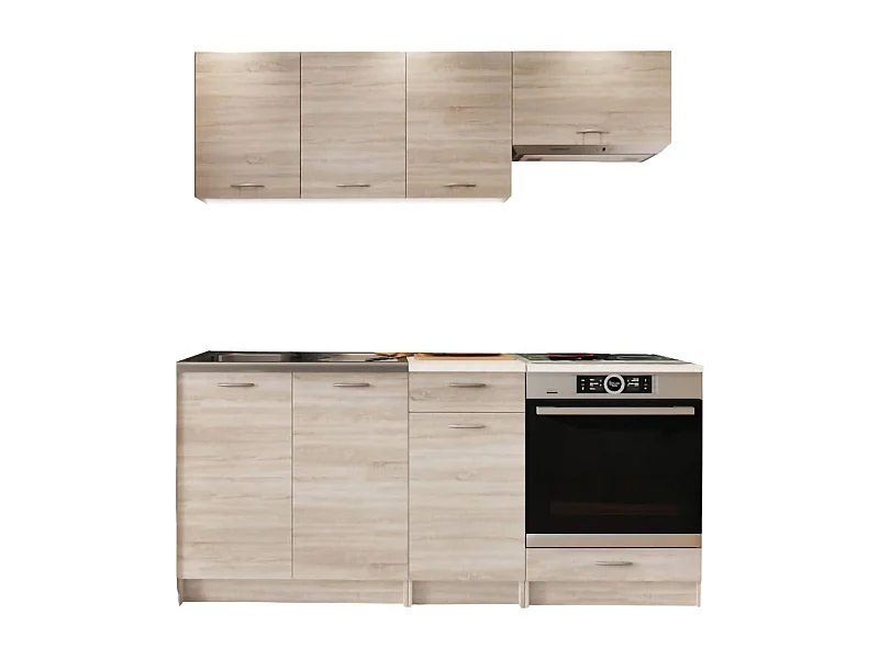 Cucina completa Teano, Set compatto e funzionale con ante e cassetto, Rovere