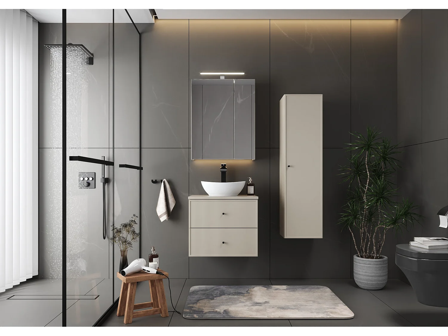 Ensemble de salle de bain en cachemire 60 cm Armoire avec plateau Marco