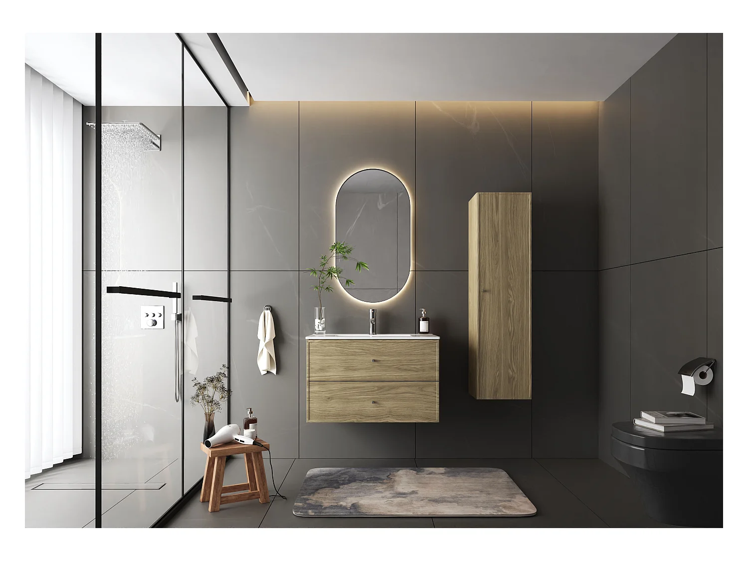 Meuble sous lavabo 80 cm 2 tiroirs Chêne huilé Marco