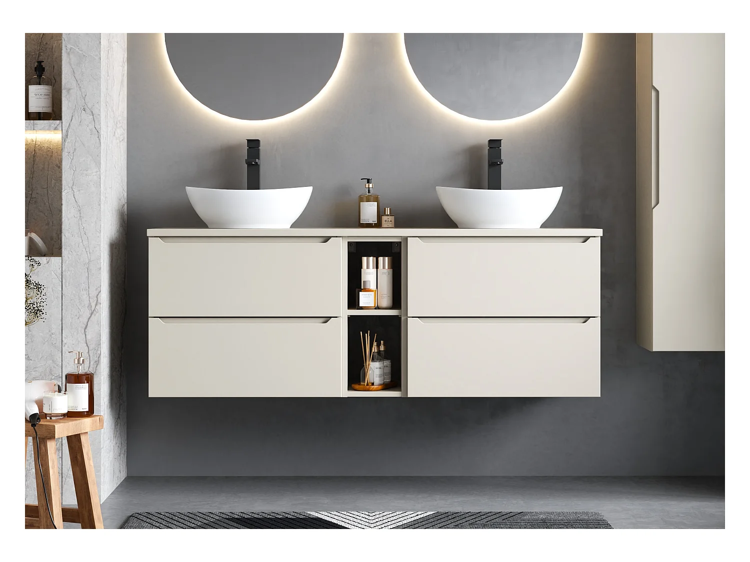 Meuble sous lavabo en cachemire 60 cm 2 tiroirs Etna