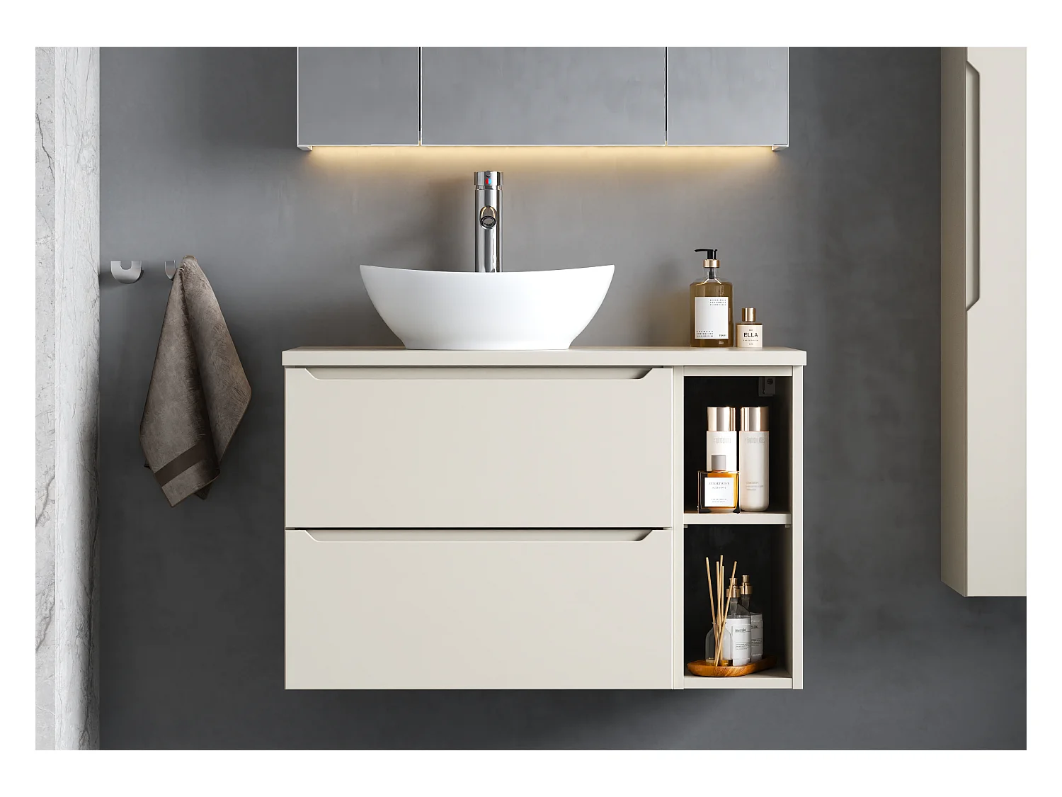 Meuble sous lavabo en cachemire 60 cm 2 tiroirs Etna