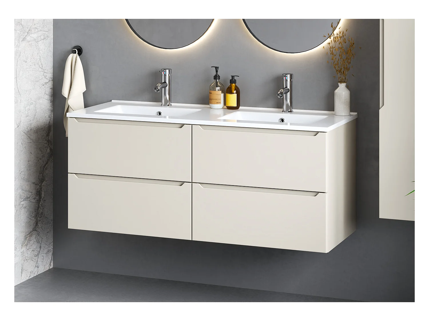 Meuble sous lavabo en cachemire 60 cm 2 tiroirs Etna