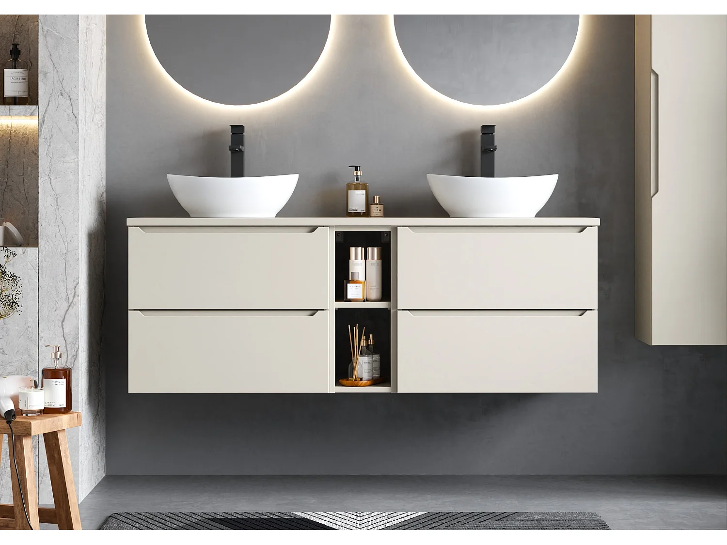 Meuble sous lavabo en cachemire 60 cm 2 tiroirs Etna