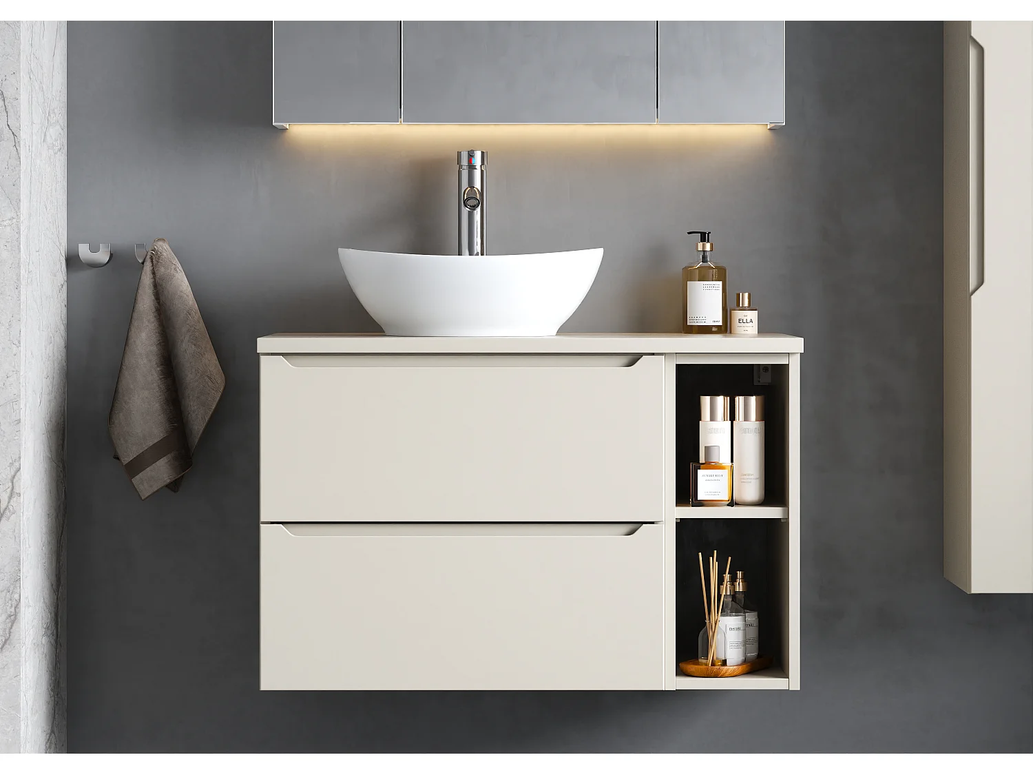 Meuble sous lavabo en cachemire 60 cm 2 tiroirs Etna