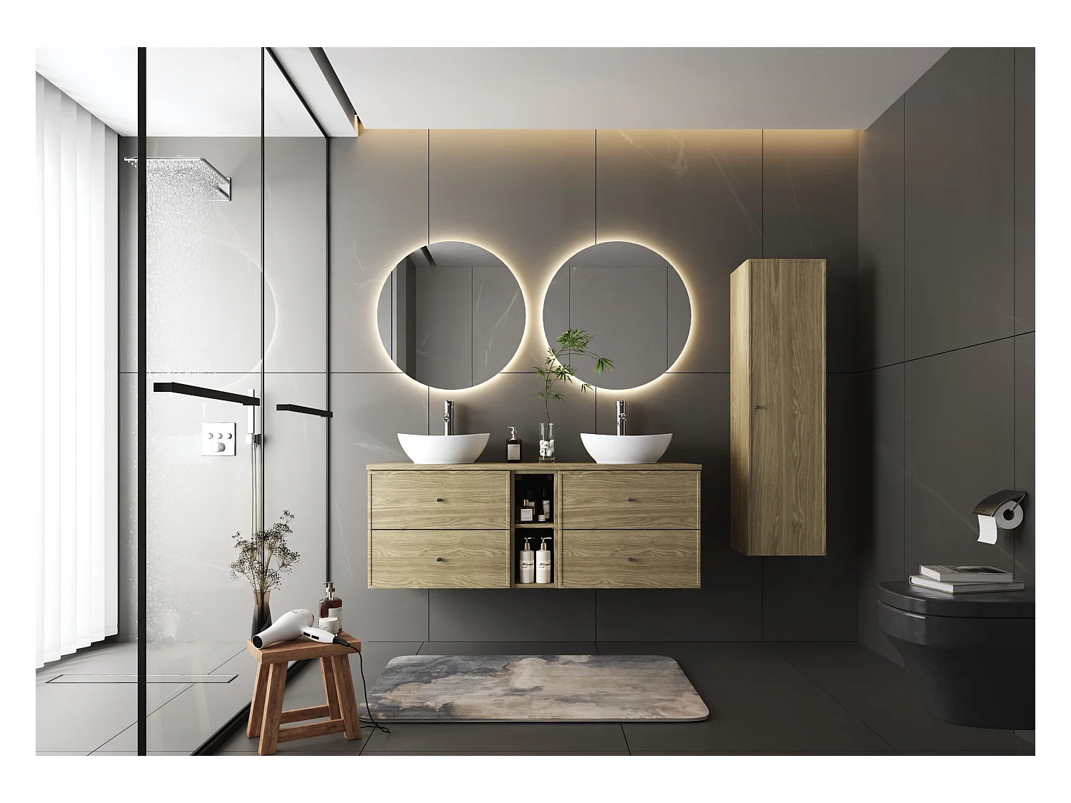 Meuble sous lavabo 60 cm 2 tiroirs Chêne huilé Marco