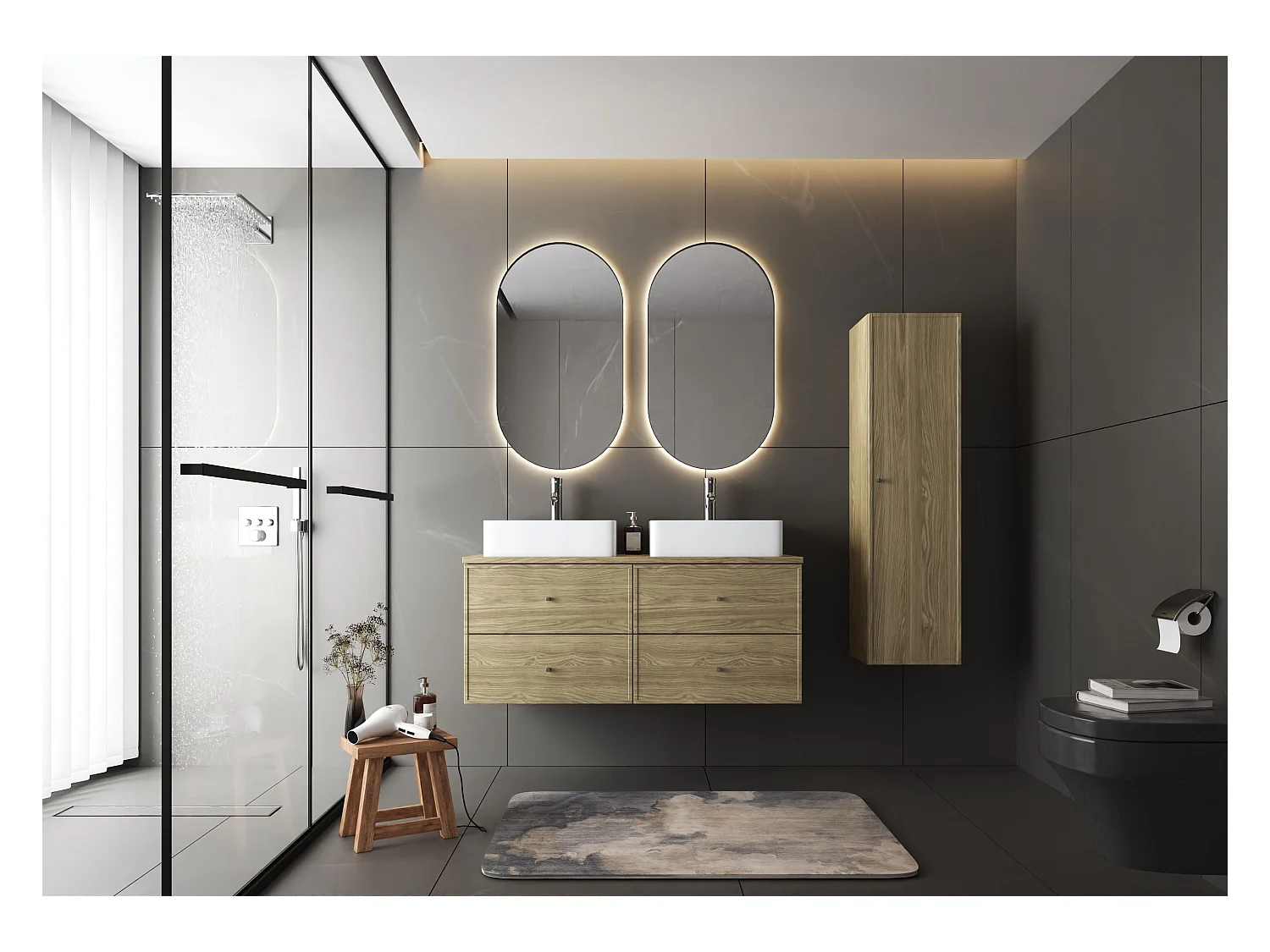 Meuble sous lavabo 60 cm 2 tiroirs Chêne huilé Marco