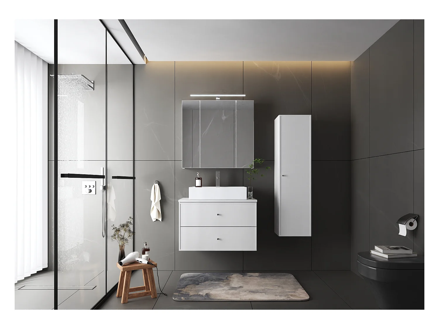 Ensemble blanc pour salle de bain 80 cm Armoire avec plan de travail Marco