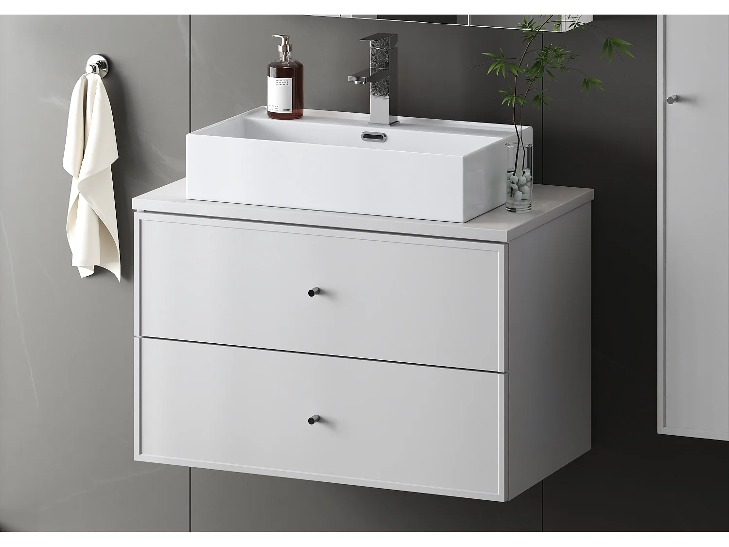 Ensemble blanc pour salle de bain 80 cm Armoire avec plan de travail Marco