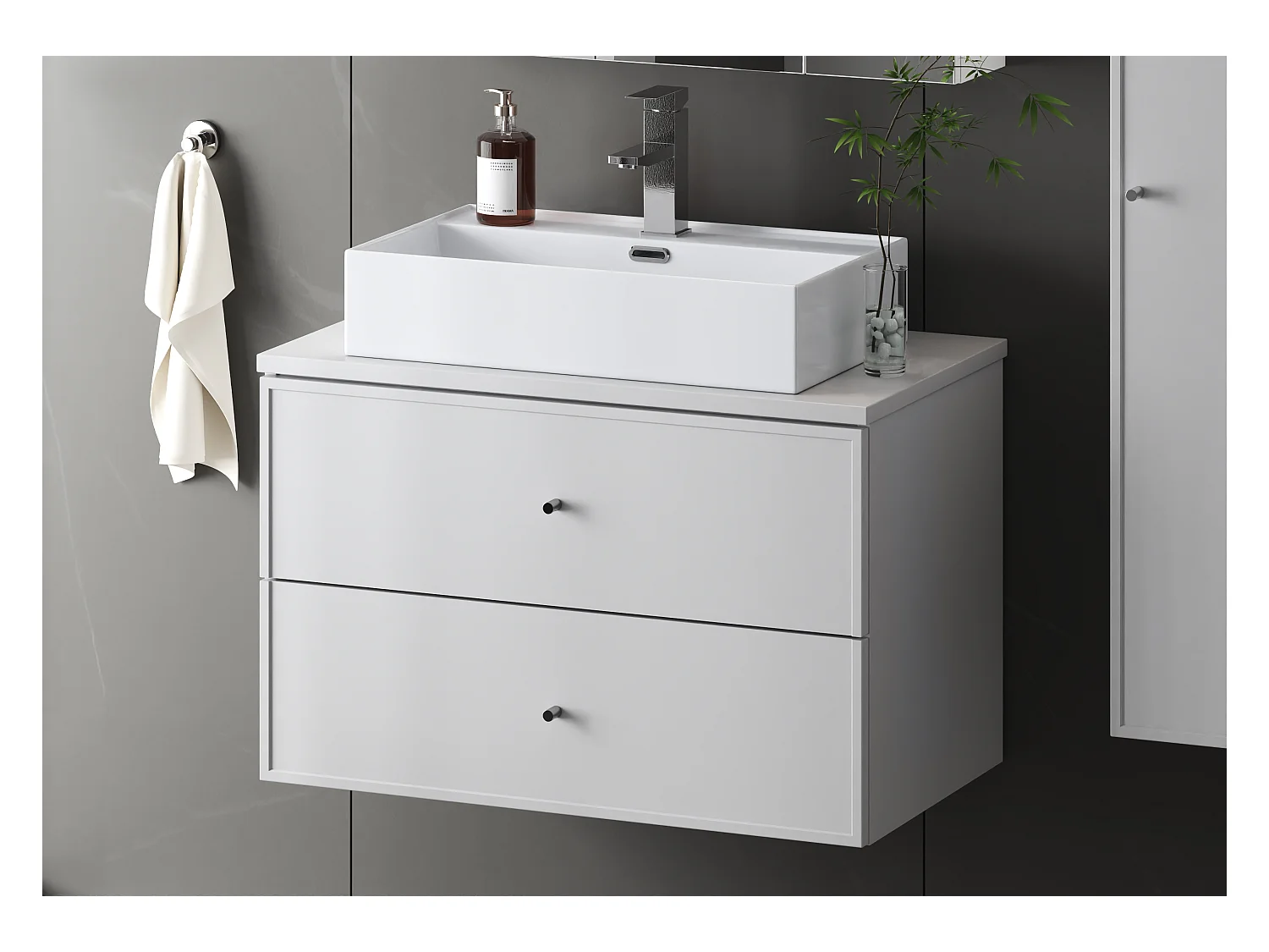 Ensemble blanc pour salle de bain 80 cm Armoire avec plan de travail Marco
