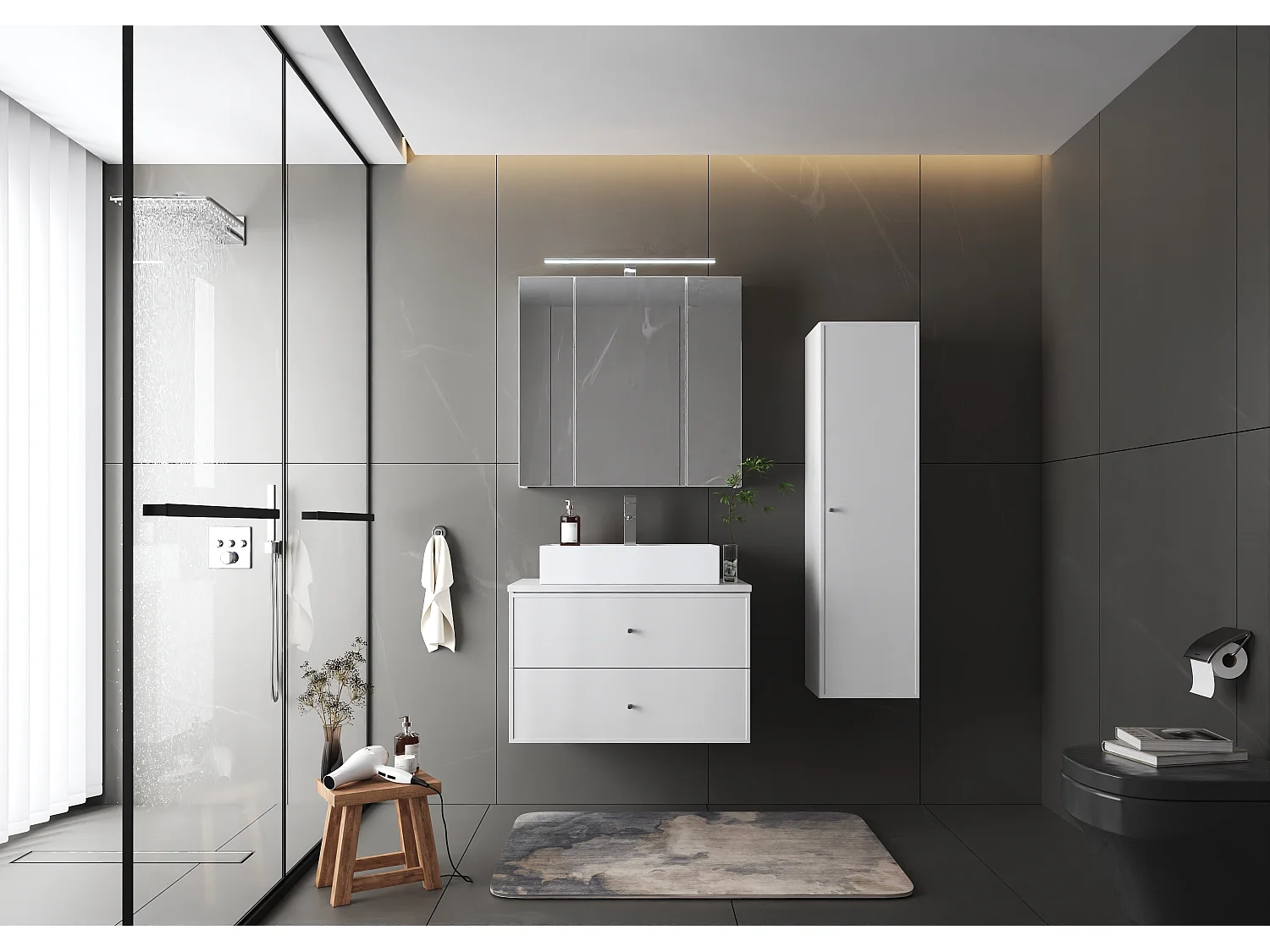 Ensemble blanc pour salle de bain 80 cm Armoire avec plan de travail Marco