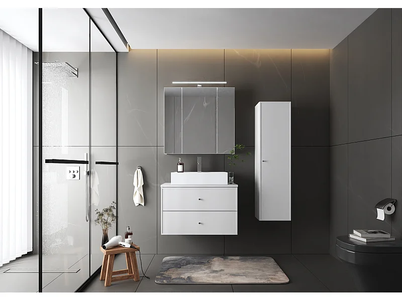 Ensemble blanc pour salle de bain 80 cm Armoire avec plan de travail Marco