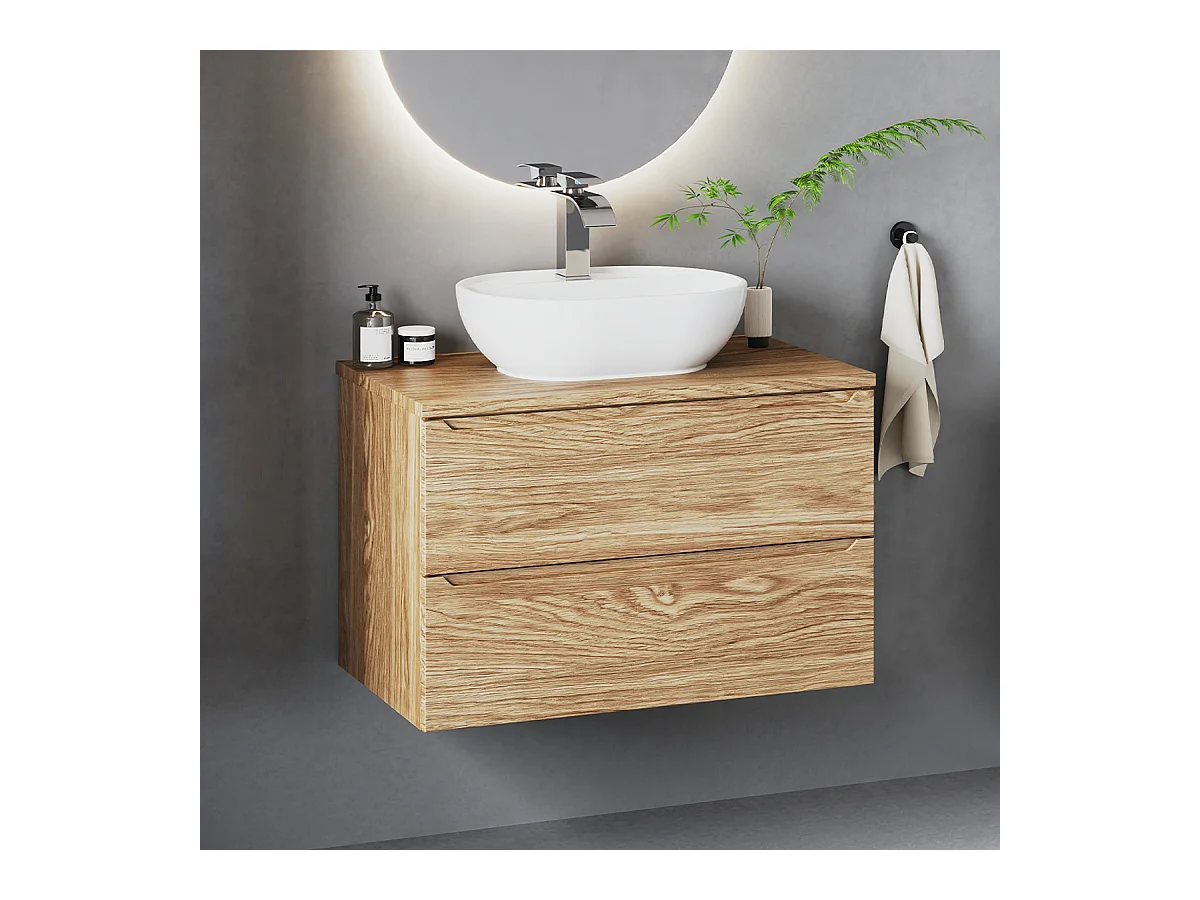 Ensemble pour salle de bain 80 cm Armoire avec plateau Chêne huilé Etna