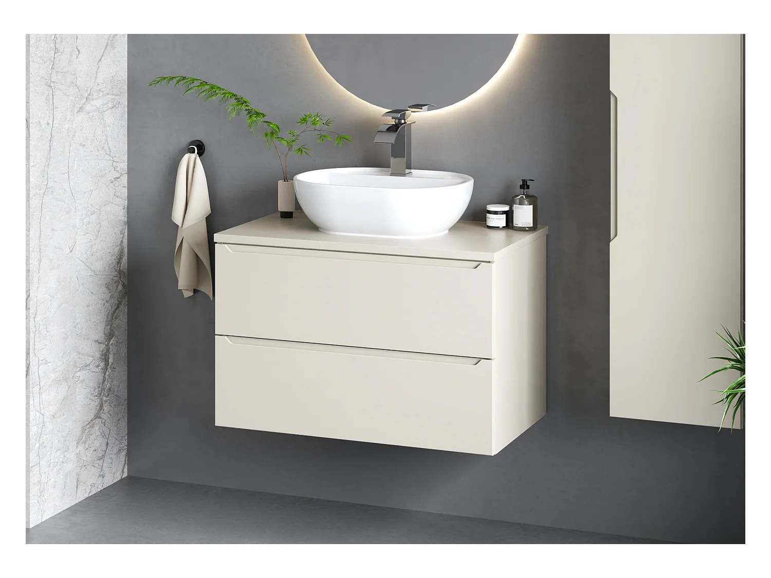 Meuble sous-vasque en cachemire 80 cm 2 tiroirs Etna