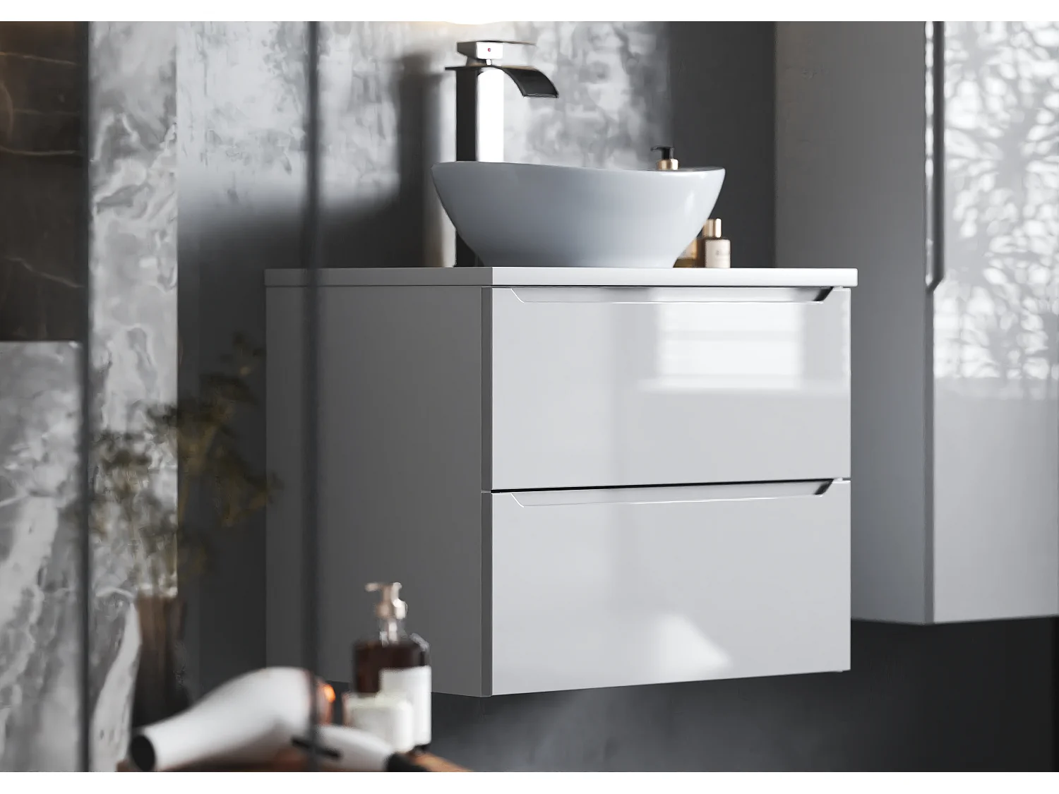 Ensemble blanc pour salle de bain 60 cm Armoire avec plateau Etna