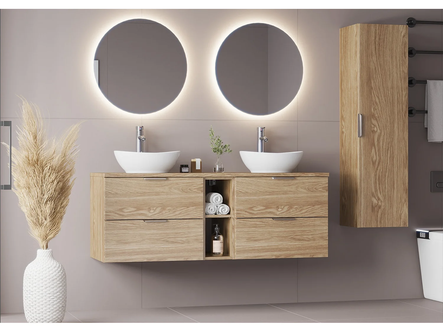 Meuble sous lavabo 60 cm 2 tiroirs Chêne huilé Pile