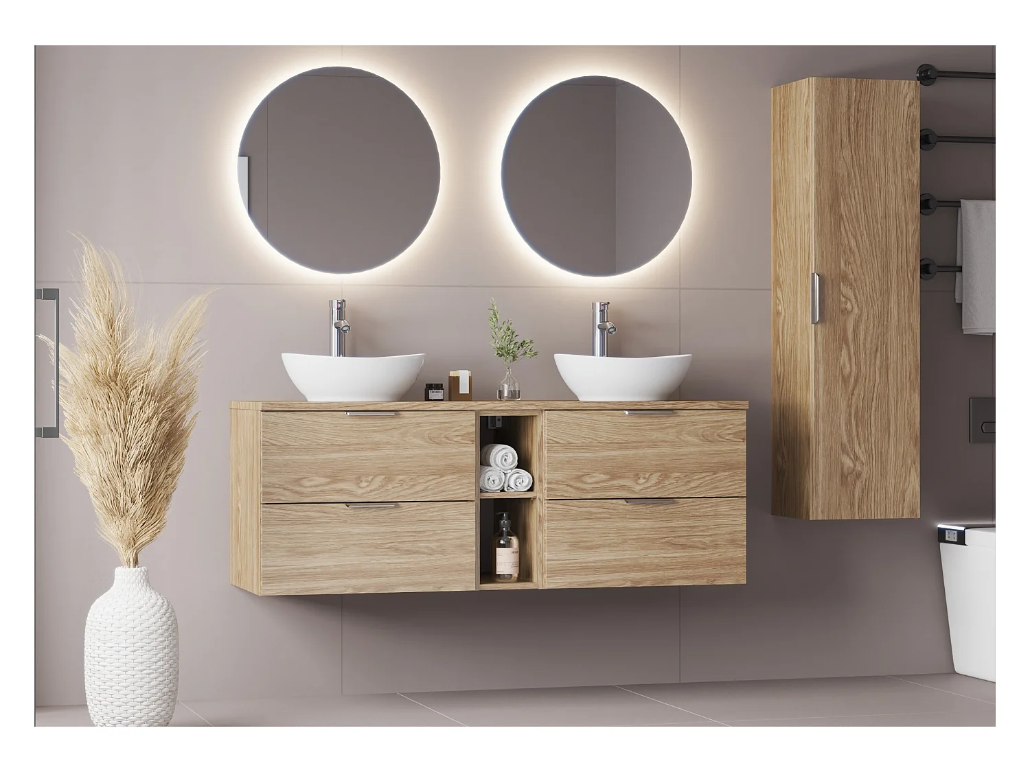 Meuble sous lavabo 60 cm 2 tiroirs Chêne huilé Pile