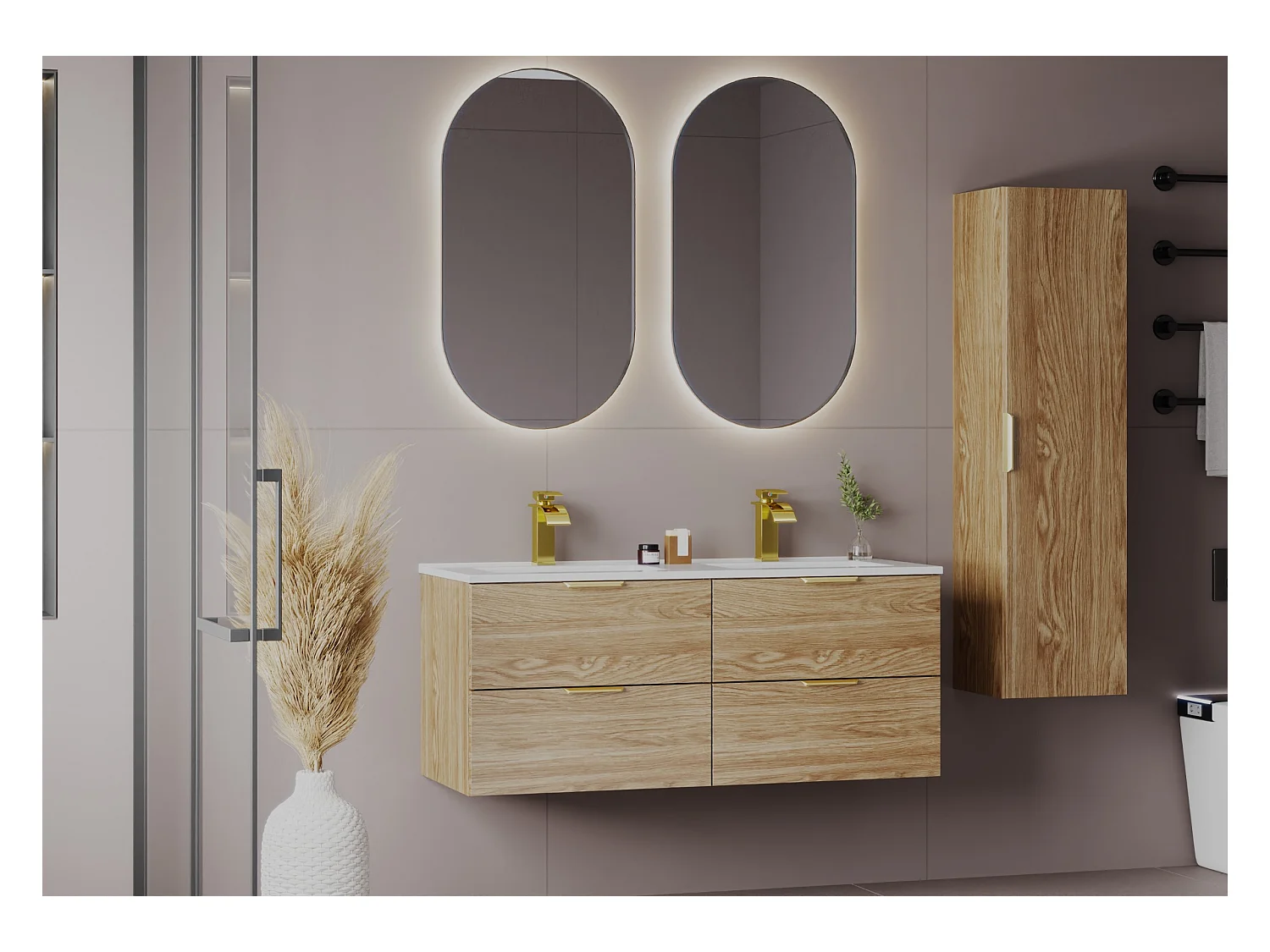 Meuble sous lavabo 60 cm 2 tiroirs Chêne huilé Pile