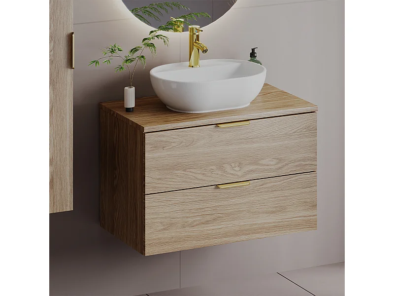 Armario para lavabo 60 cm, 2 cajones, roble aceitado Pile