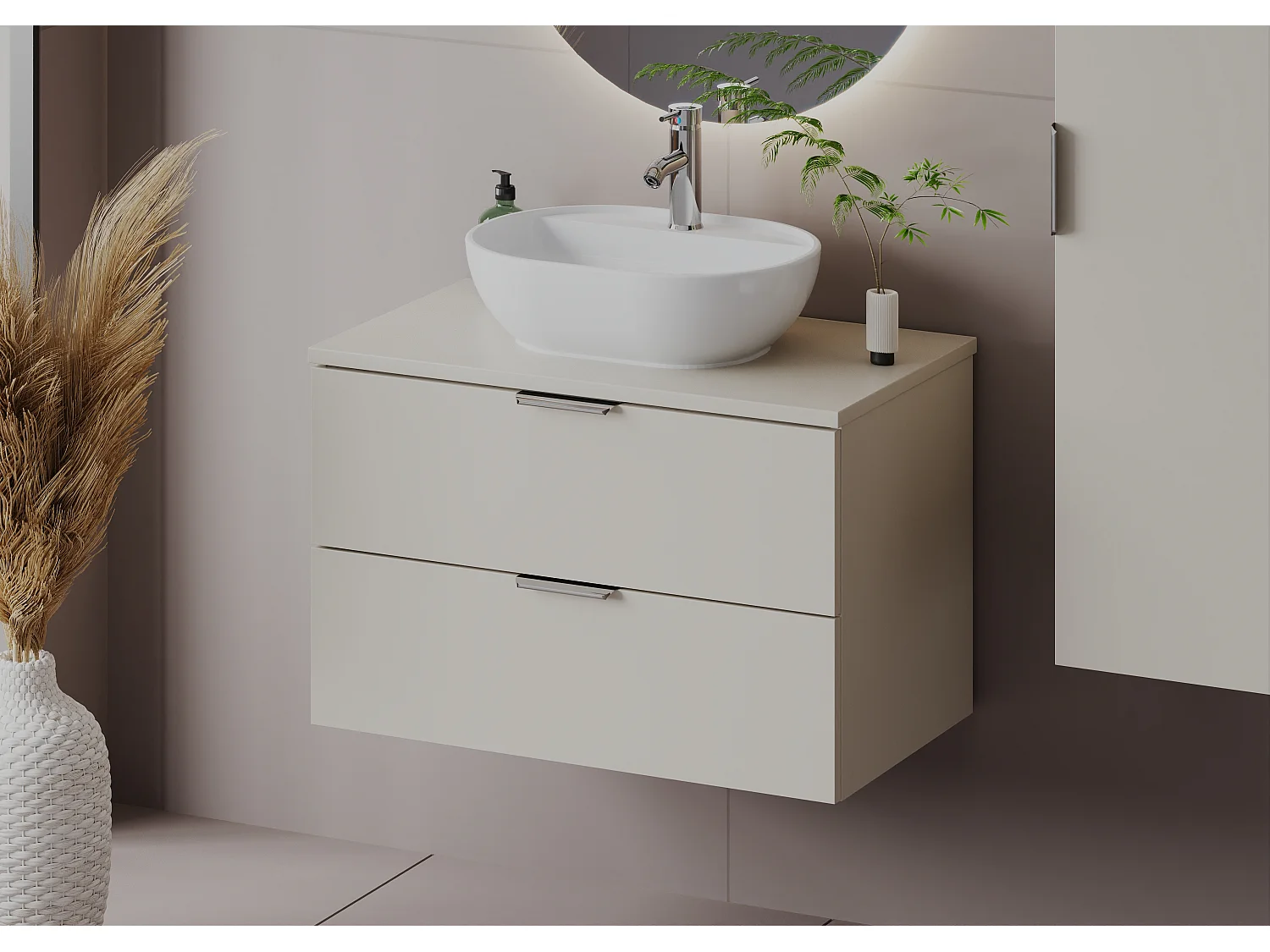 Ensemble de salle de bain en cachemire 80 cm Armoire avec plateau Pile