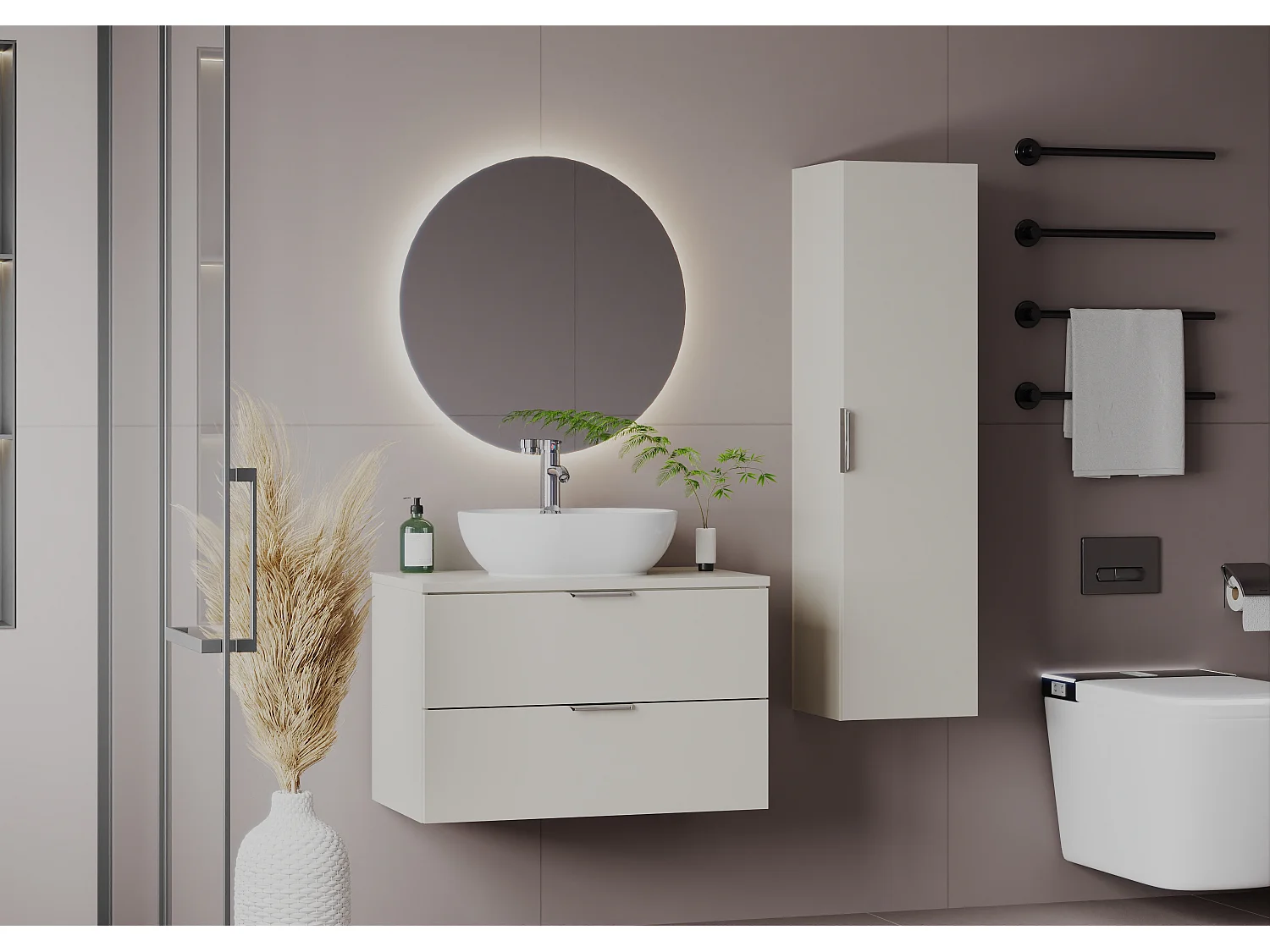 Ensemble de salle de bain en cachemire 80 cm Armoire avec plateau Pile