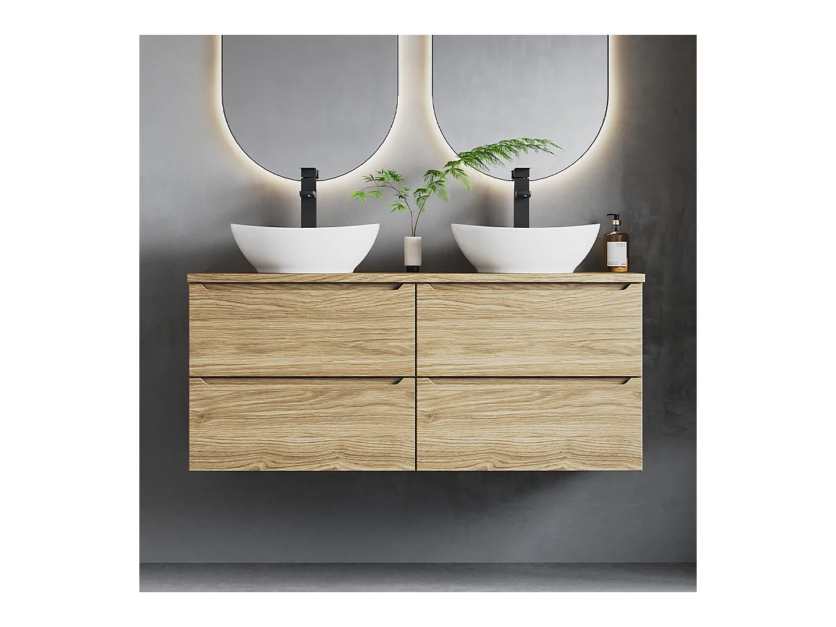 Ensemble pour salle de bain 120 cm Armoire avec plateau Chêne huilé Etna