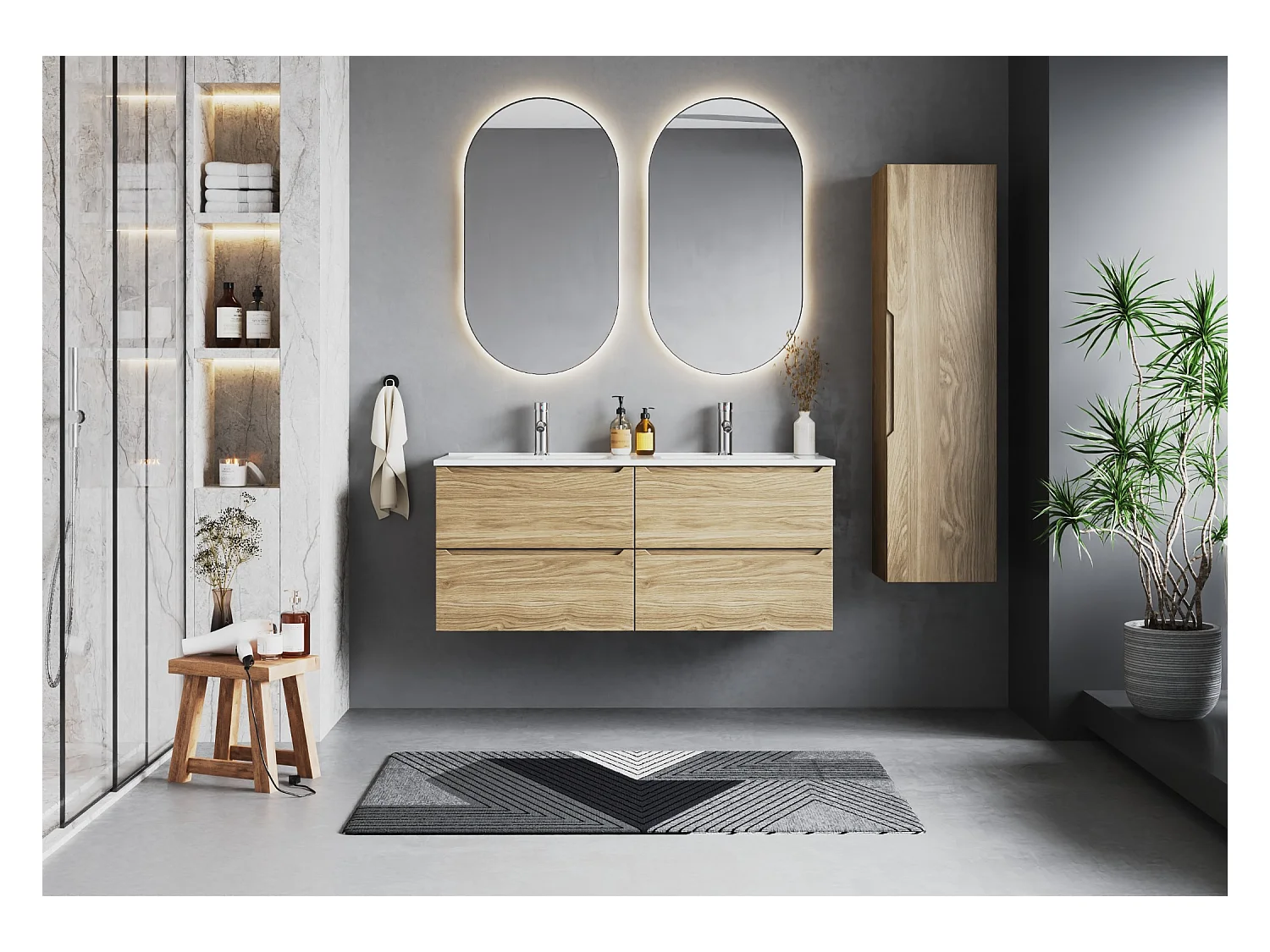 Ensemble pour salle de bain 120 cm Armoire avec plateau Chêne huilé Etna