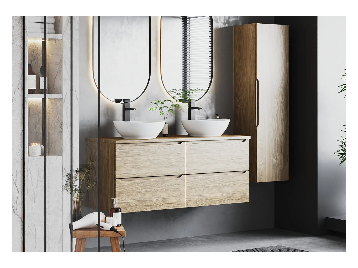 Ensemble pour salle de bain 120 cm Armoire avec plateau Chêne huilé Etna