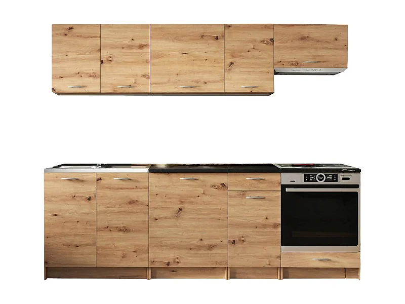 Cucina completa Camerino, Set compatto e funzionale con ante e cassetto, Rovere Nodi