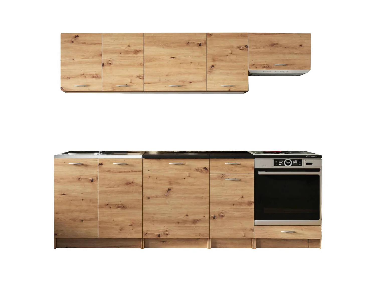 Cucina completa Camerino, Set compatto e funzionale con ante e cassetto, Rovere Nodi