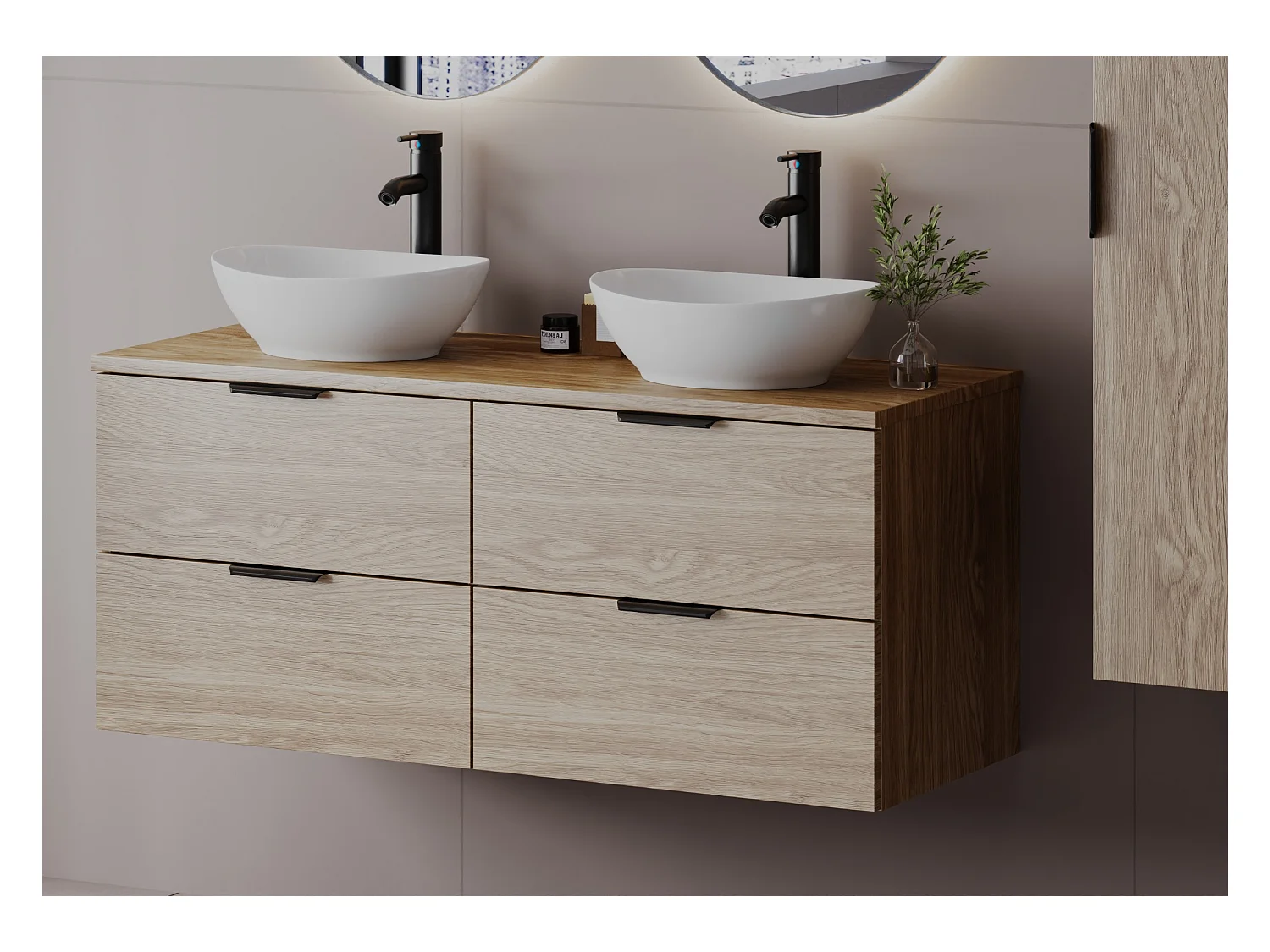 Ensemble pour salle de bain 120 cm Armoire avec plateau Chêne huilé Pile