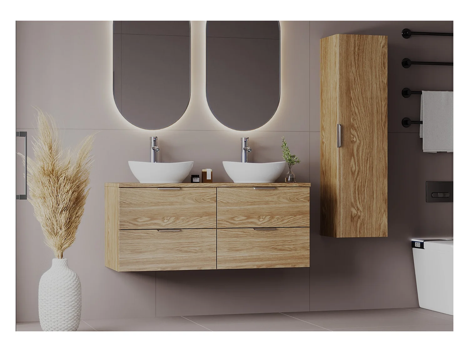 Ensemble pour salle de bain 120 cm Armoire avec plateau Chêne huilé Pile