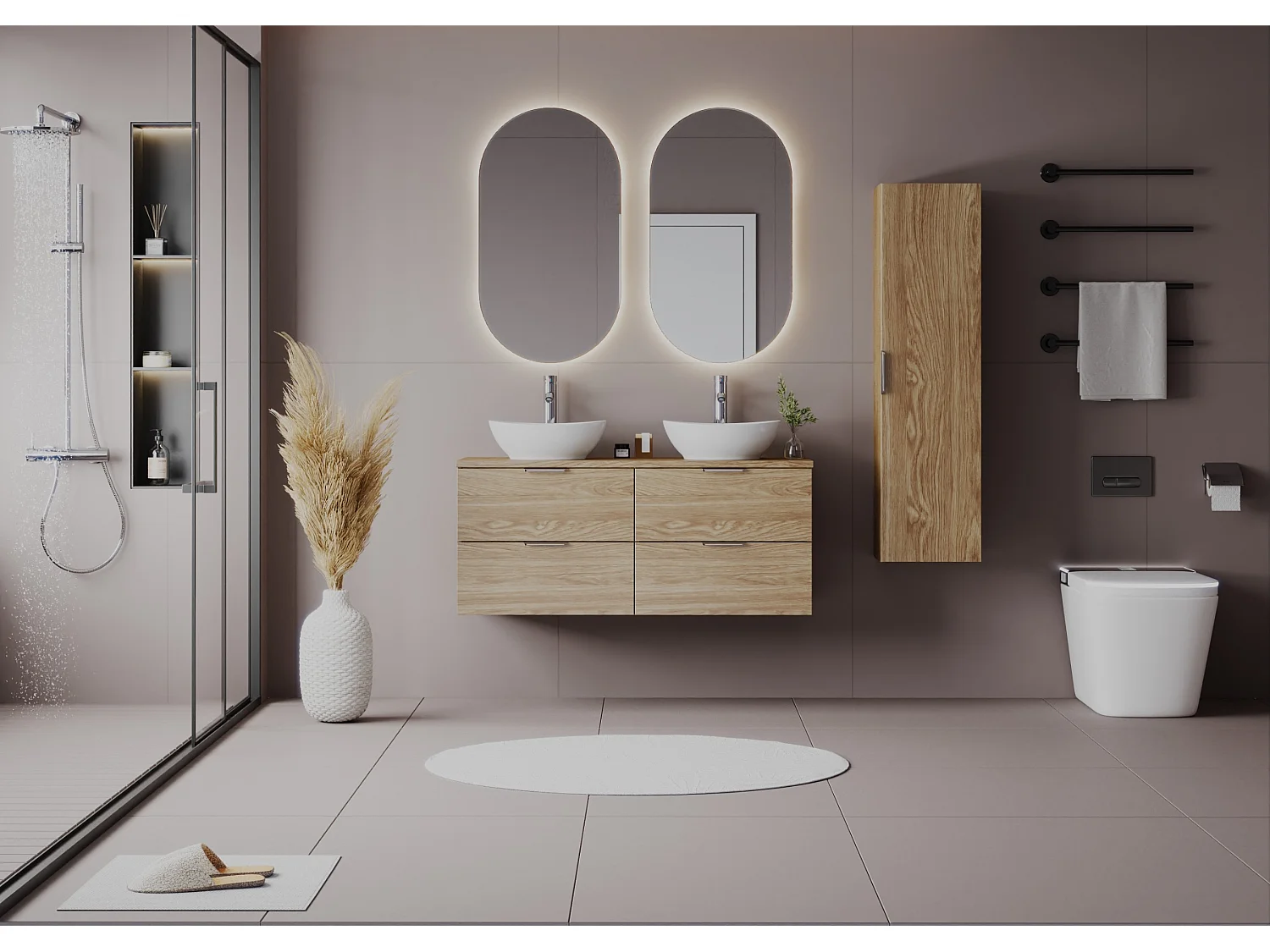 Ensemble pour salle de bain 120 cm Armoire avec plateau Chêne huilé Pile