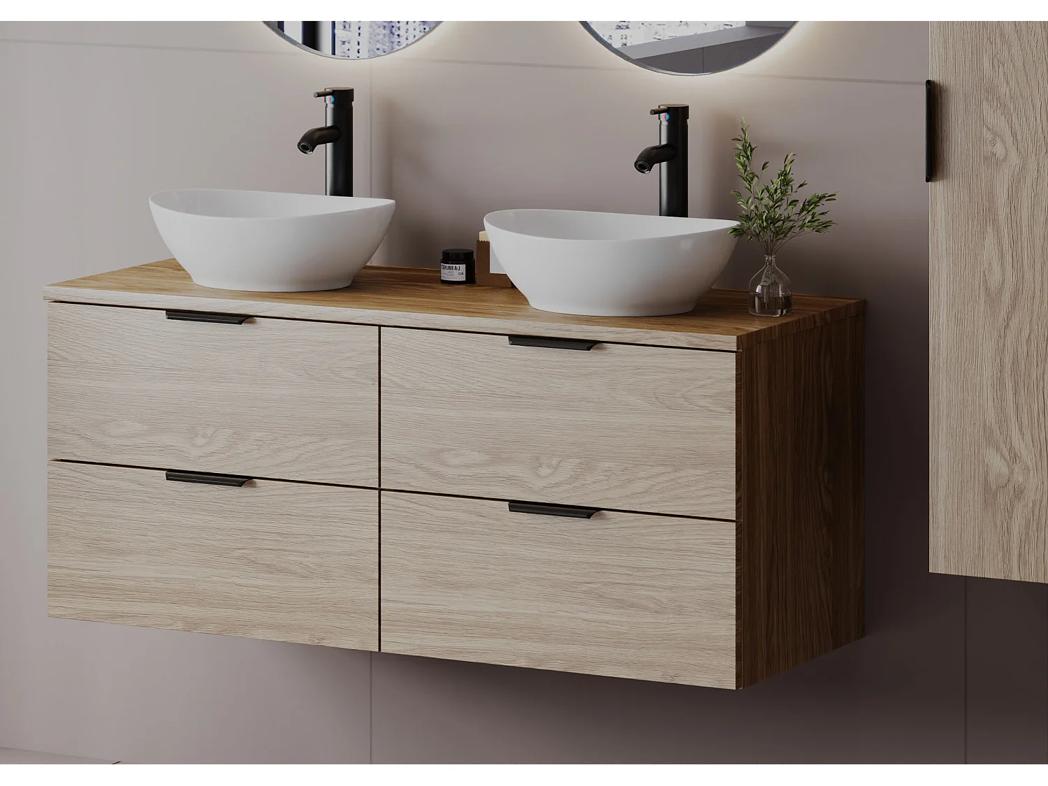 Ensemble pour salle de bain 120 cm Armoire avec plateau Chêne huilé Pile