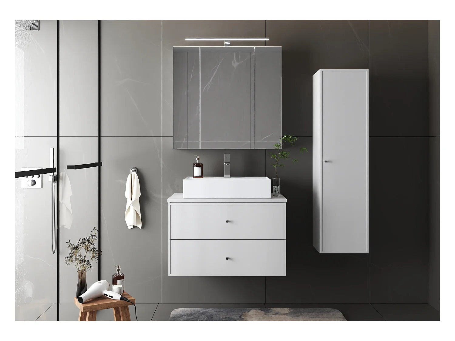 Witte wastafelkast 80 cm 2 lades Marco