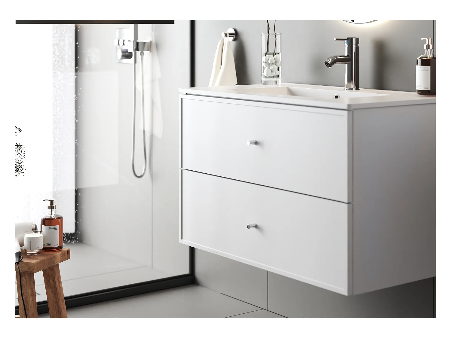 Witte wastafelkast 80 cm 2 lades Marco