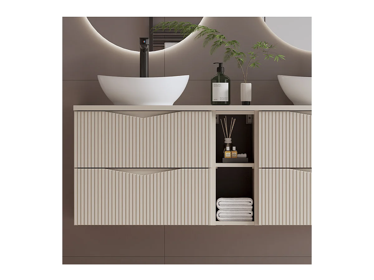 Meuble sous-vasque 140cm 2 niches plan de toilette Tao Cachemire