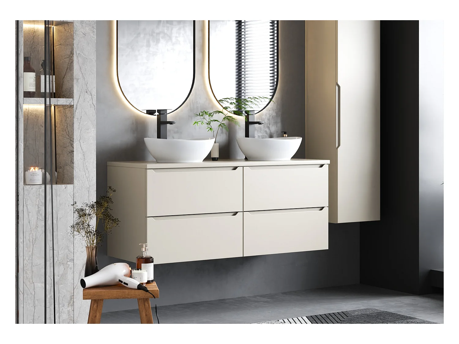 Ensemble de salle de bain en cachemire 120 cm Armoire avec plateau Etna