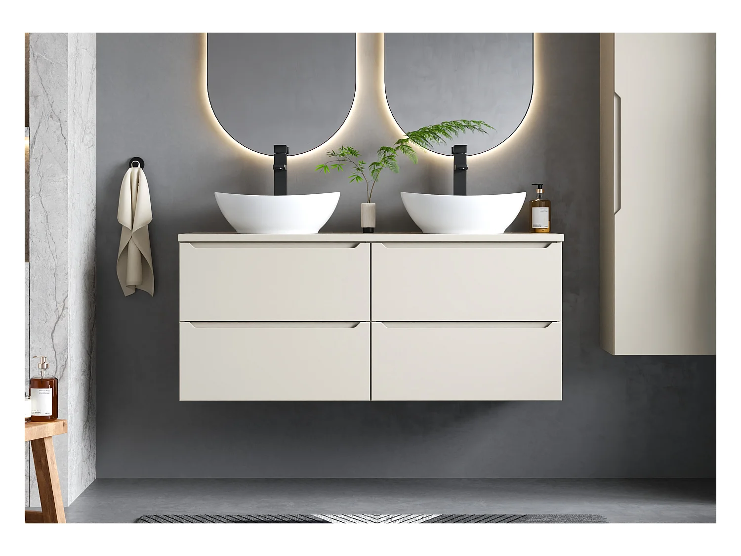 Ensemble de salle de bain en cachemire 120 cm Armoire avec plateau Etna