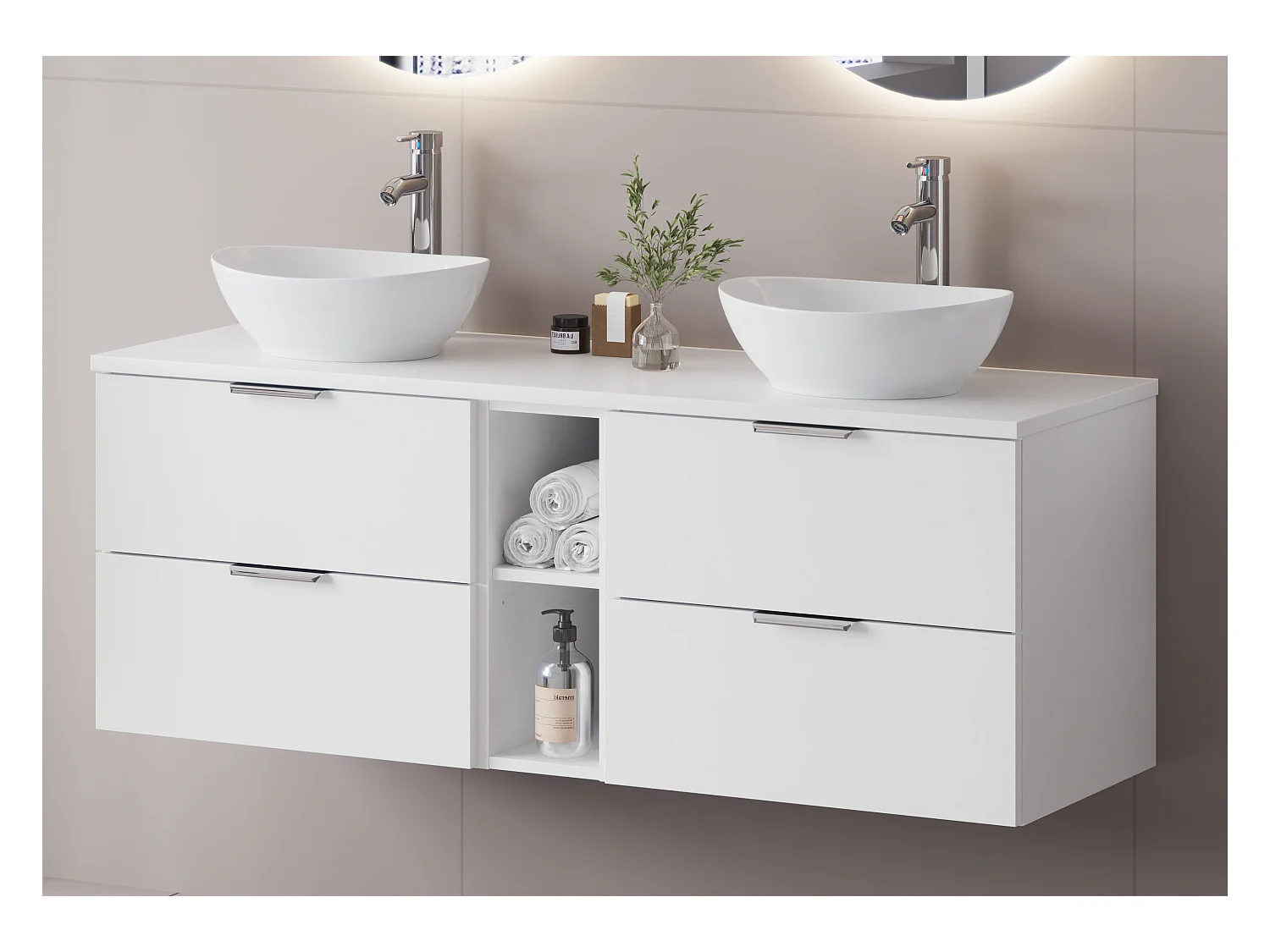 Wit badkamerset 140 cm Kast Rek Werkblad Pile