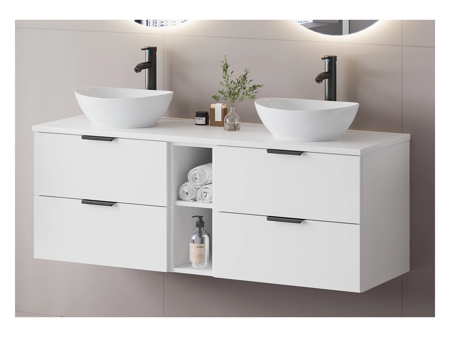 Wit badkamerset 140 cm Kast Rek Werkblad Pile