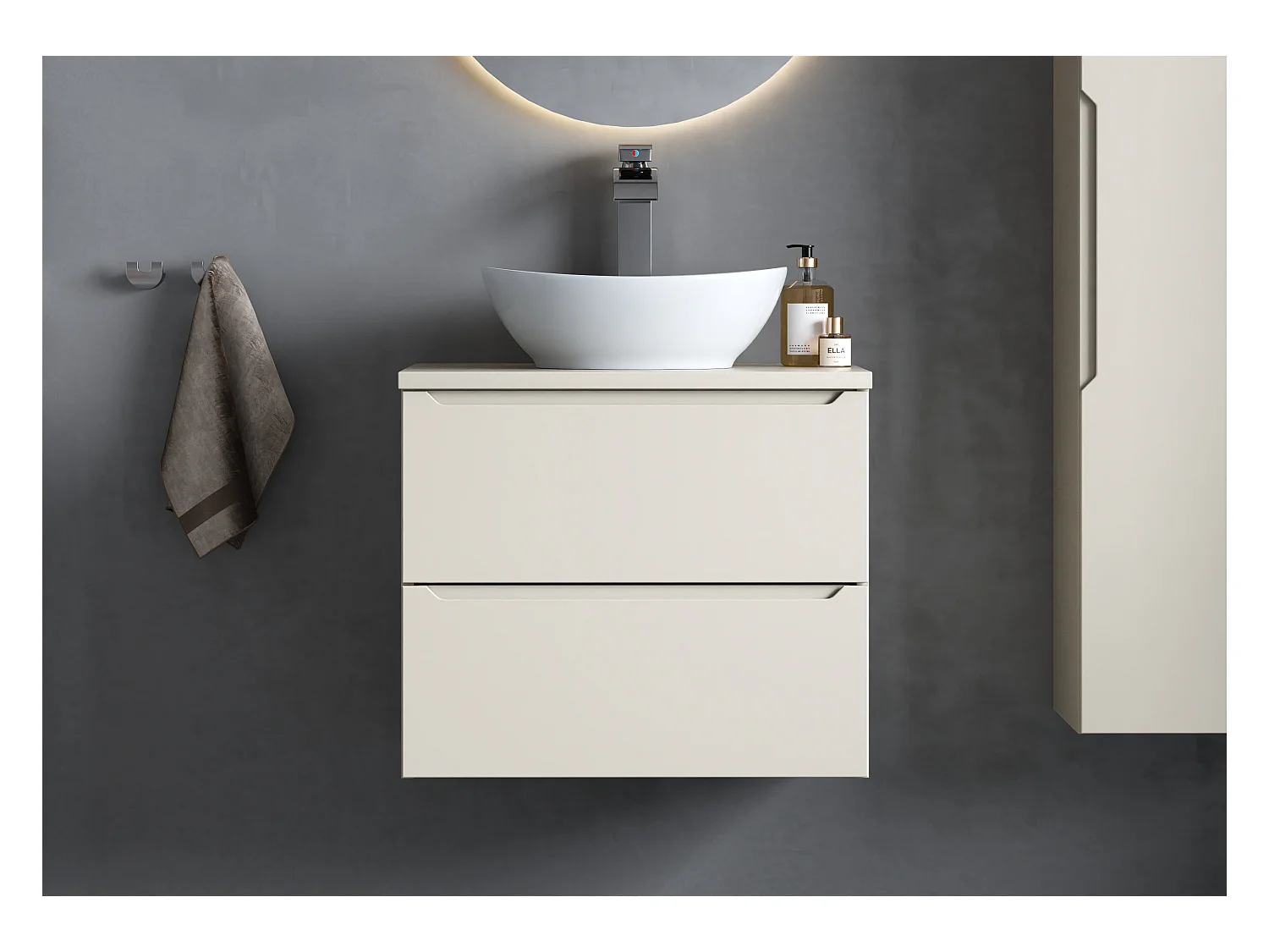 Ensemble de salle de bain en cachemire 60 cm Armoire avec plateau Etna