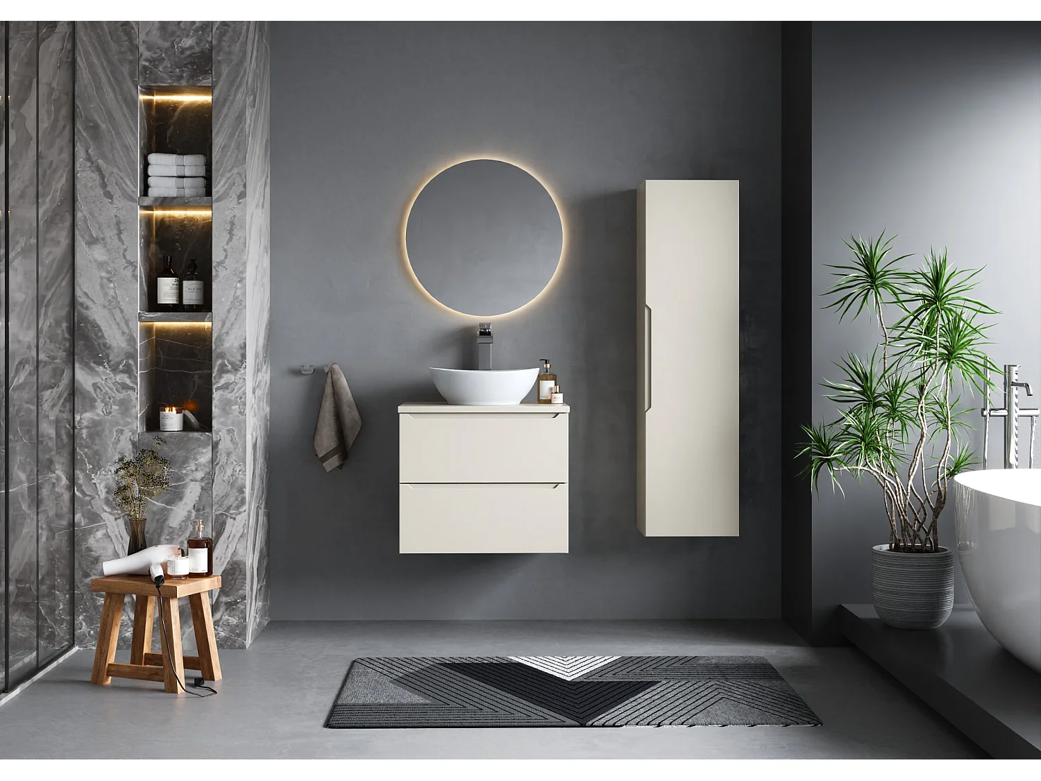 Ensemble de salle de bain en cachemire 60 cm Armoire avec plateau Etna
