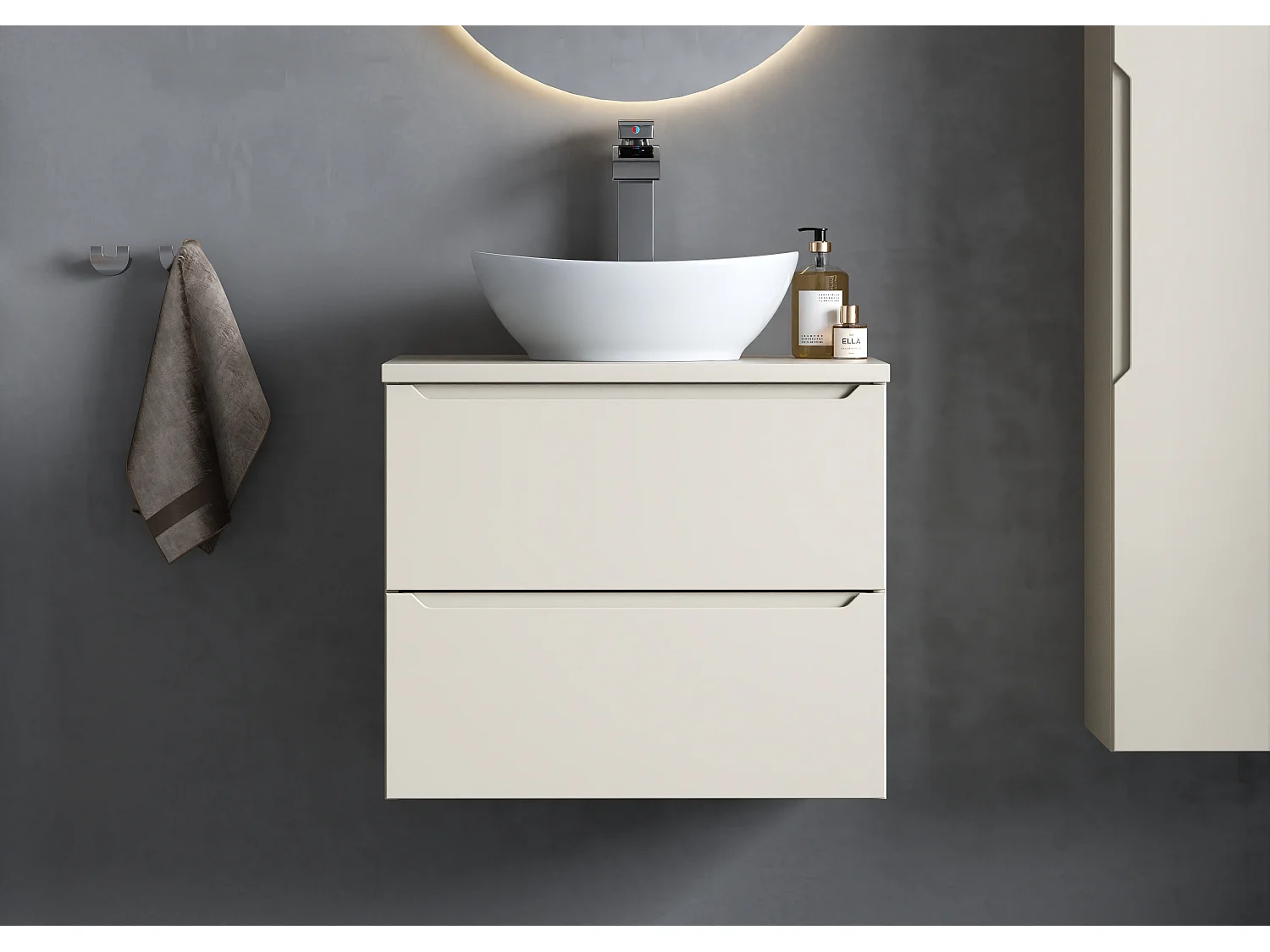 Ensemble de salle de bain en cachemire 60 cm Armoire avec plateau Etna