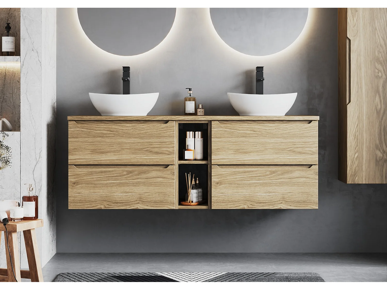 Waschbeckenschrank 60 cm, 2 Schubladen, Eiche geölt Etna