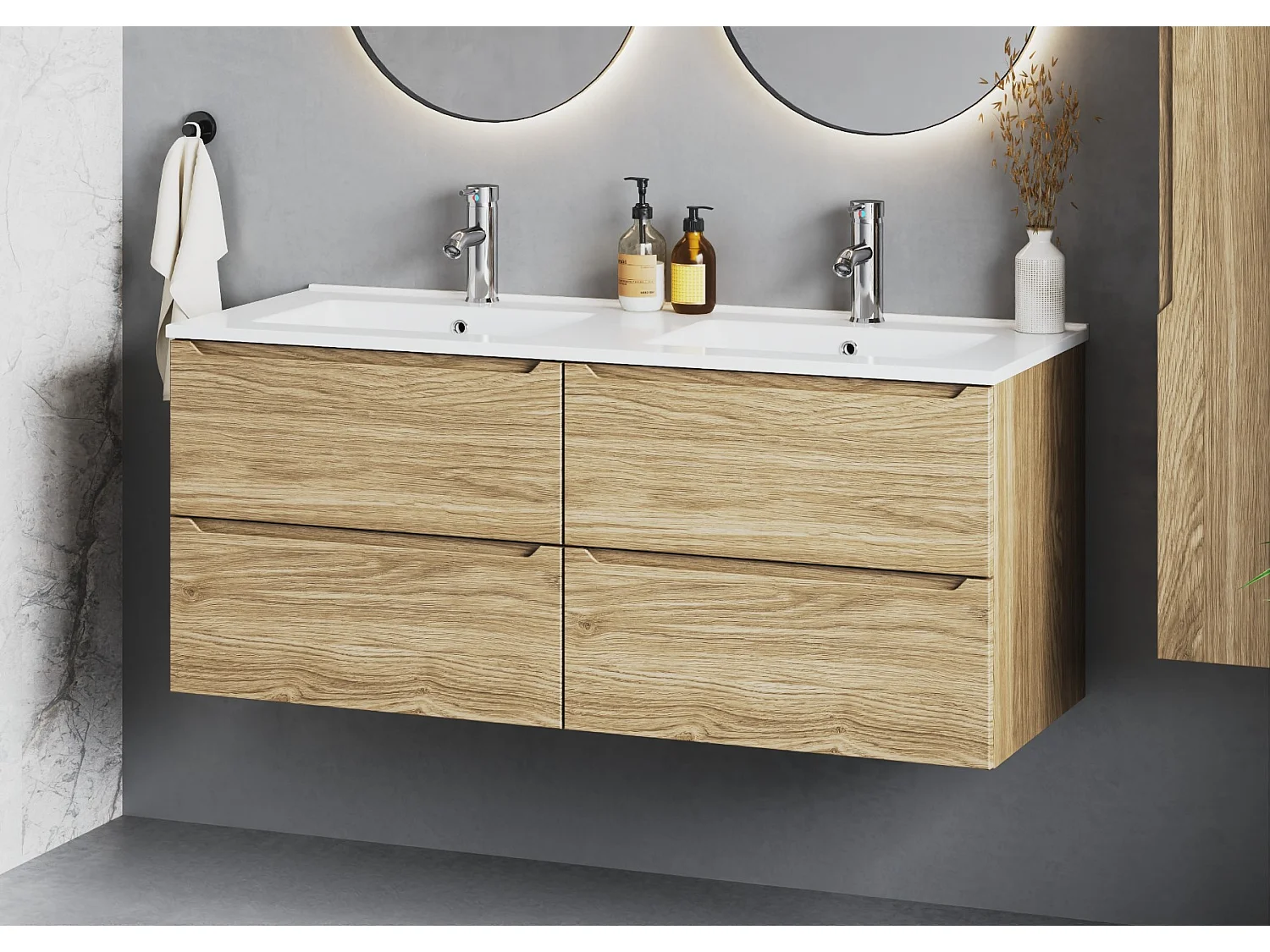 Waschbeckenschrank 60 cm, 2 Schubladen, Eiche geölt Etna