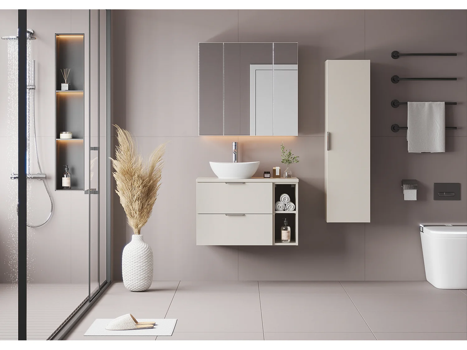 Ensemble de salle de bain en cachemire 80 cm Armoire Étagère Plan de travail Pile