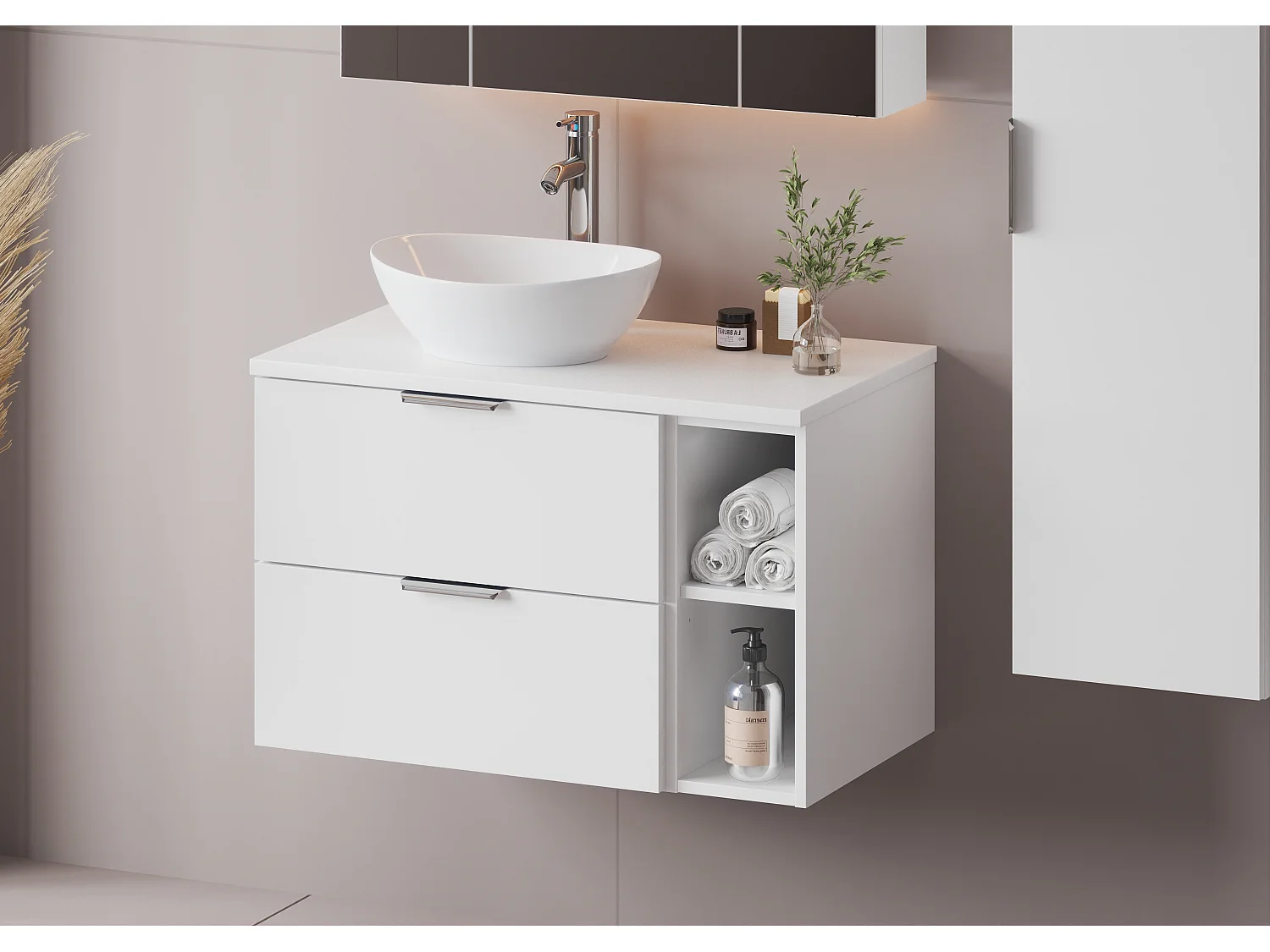 Witte wastafelkast 60 cm 2 lades Pile